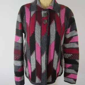 Cherry Lewis Women S Gray Pink Red Wool Cardigan Sweater Collared Made England